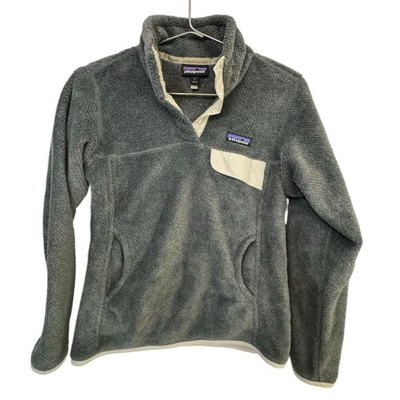 Patagonia Tops - Retro Gray Tan Patagonia Pullover High Snap Neck Sweatshirt Fleece Women’s S